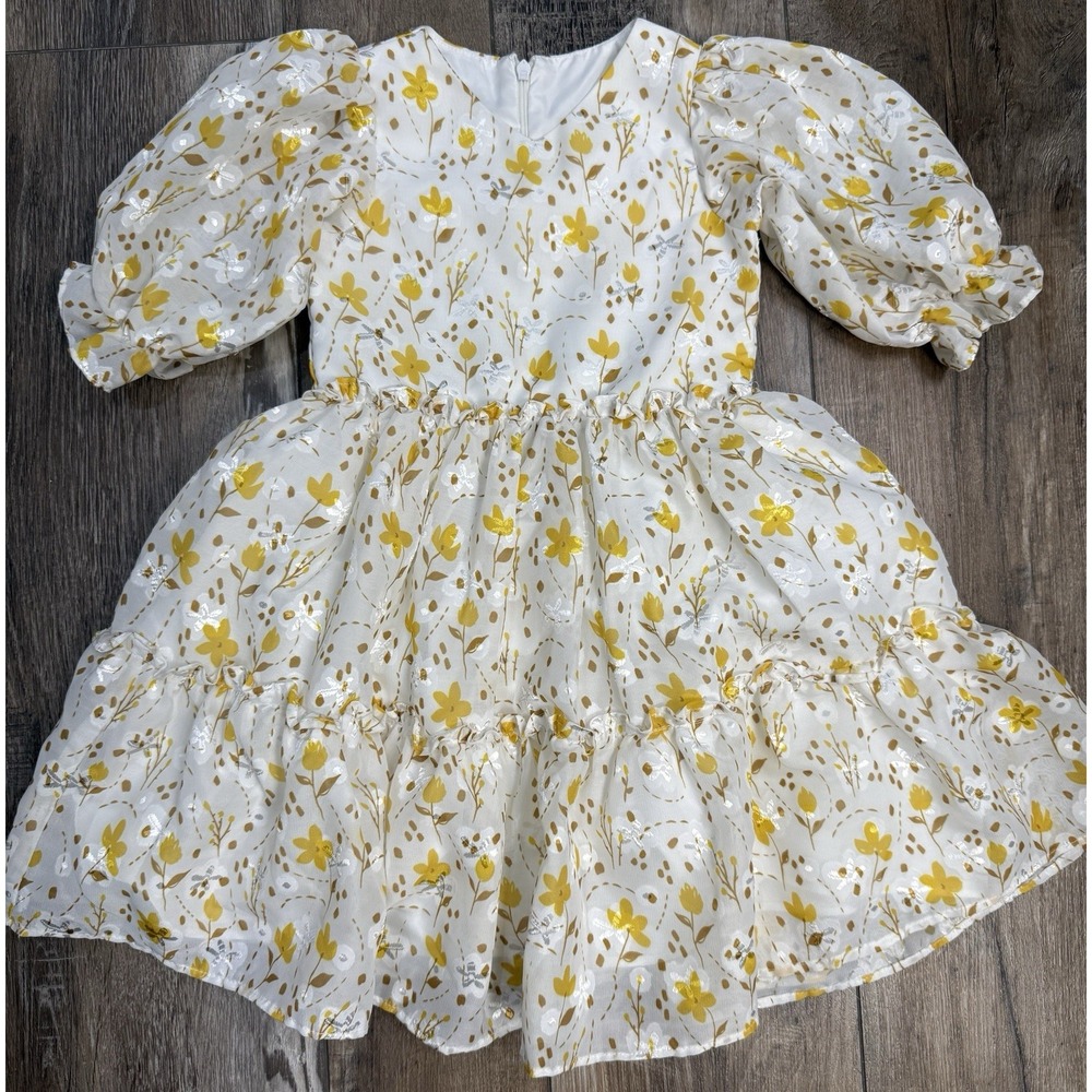 Pippa & Julie Floral Party Dress Girls‎ 2T Yellow & Cream Ruffles